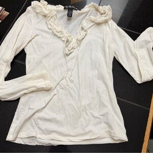 INC International Concepts Cream Ruffle Blouse